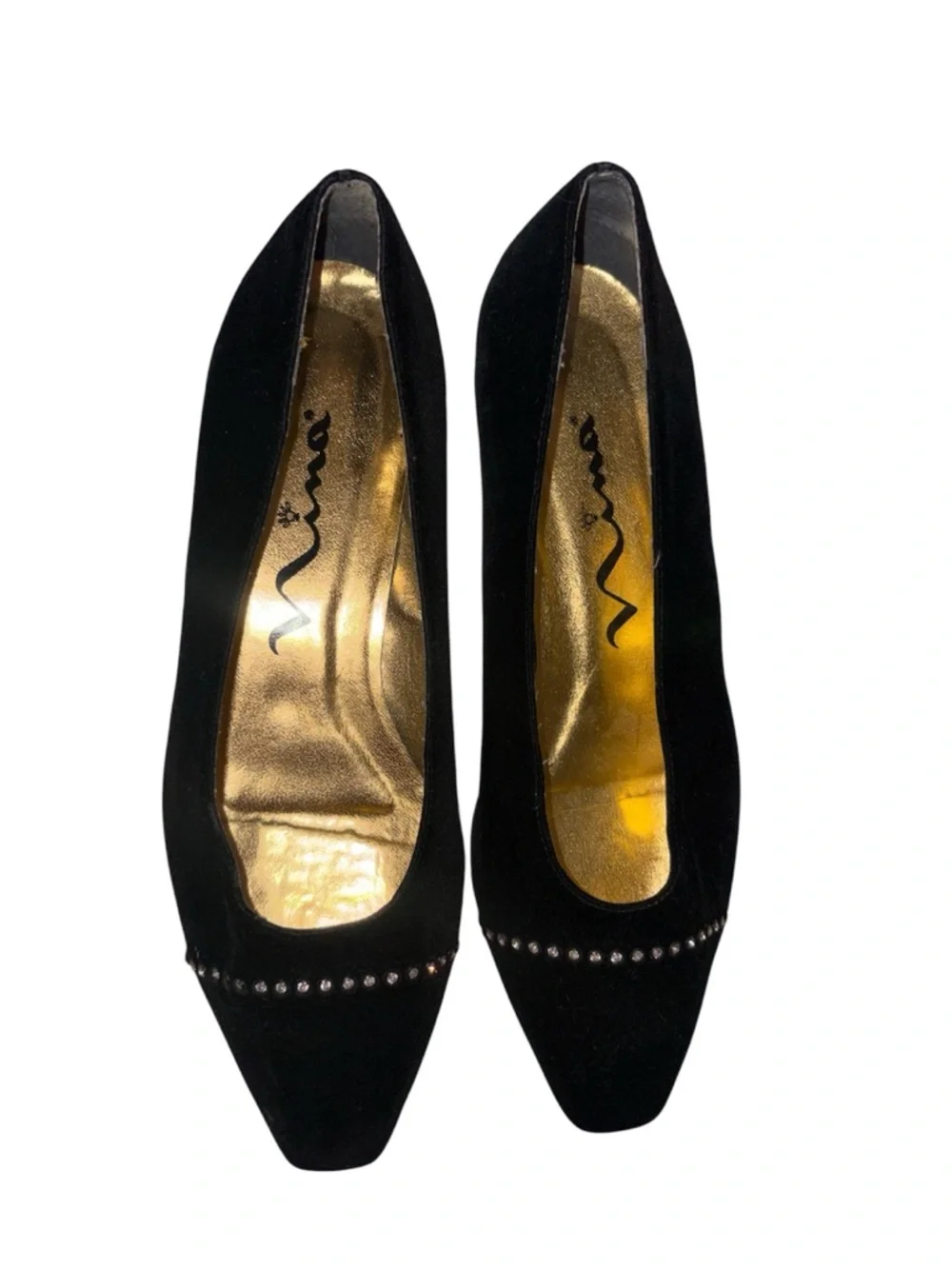 Nina Black Suede Pointed Flats with Crystal Band - Picture 2 of 4